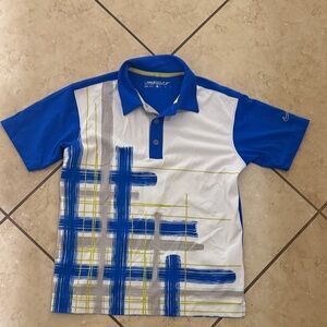 Nike Kids Polo Shirt with Blue, White, and Yellow Design